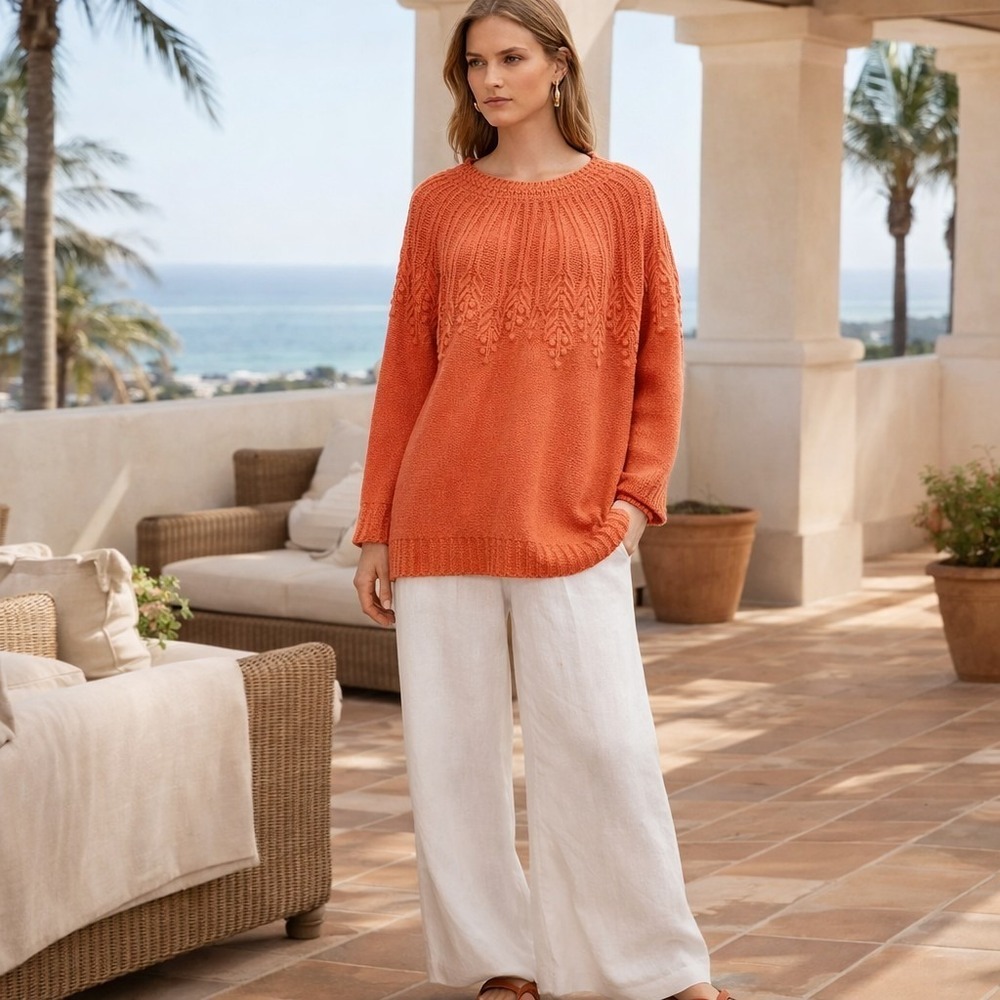 NWT Talbots Chunky‎ Knit Coral Embroidered Sweater 1X Plus Cottagecore Fair Isle